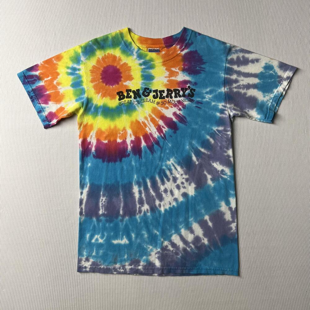 Gildan Shirt Mens S Multicolor Ben & Jerry's Tie Dye Graphic Tee Ice Cream Logo